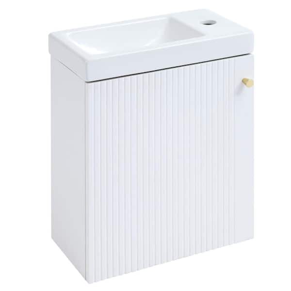 Unbranded 15.94 in. W x 8.66 in. D x 20.5 in. H Bathroom Storage Wall Cabinet with Ceramic Basin in White
