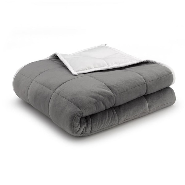 ELLA JAYNE Anti-Anxiety Grey/White Reversible Polyester 48 in. x 72 in. 20 lb. Weighted Blanket