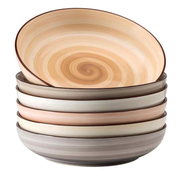 30 fl. oz. Ceramic Pasta Bowls, Neutral Extra Large Durable Professional Grade Pasta Bowls (Set of 6), Brown