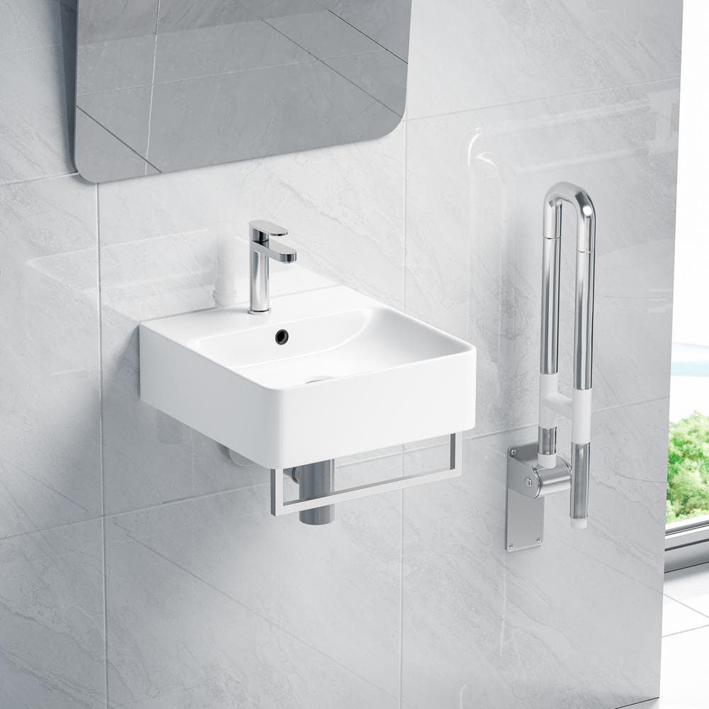 Crisp White Ceramic Square Wall-Mount Bathroom Sink with Overflow