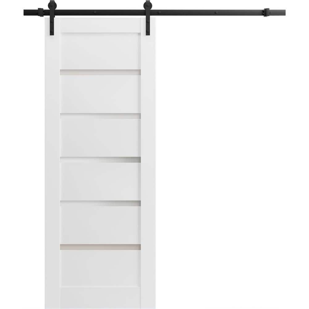 Assembly Required 30 in. x 80 in. 1-Panel Frosted Glass White Wood Sliding Barn Door with Hardware Kit price history on PriceWatchPro