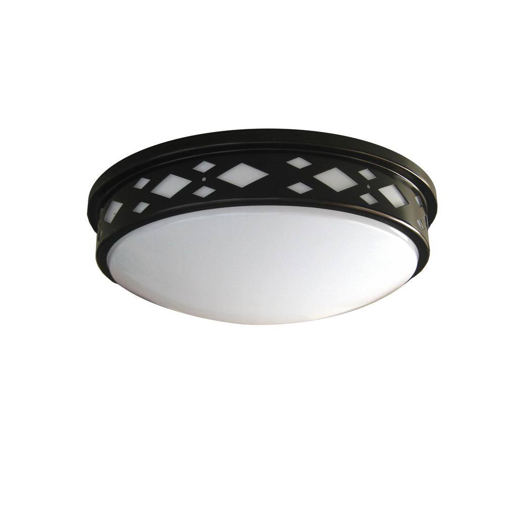 LED Diamond Lattice 10 in. 1-Light 4000K Bronze Flush Mount