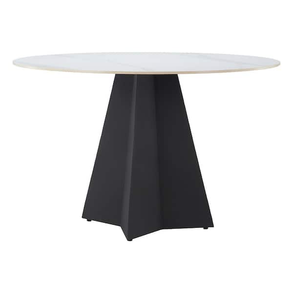 ZUO Izar 47.2 in. Round White Sintered Stone Top with Steel Frame and Pedestal Base Dining Table (Seats 4)