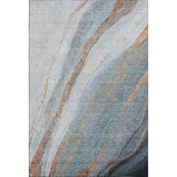 Mayfield Premium Machine Washable Abstract AMF2036 Blue 8 ft. x 10 ft. Area Rug