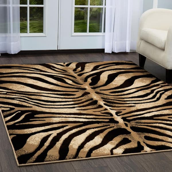 Tribeca Dark Brown/Beige 3 ft. x 5 ft. Animal Print Area Rug