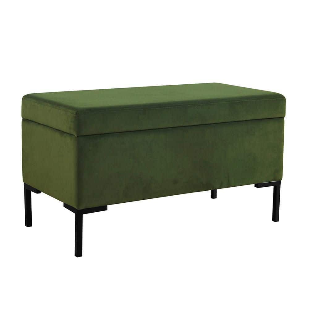 Green Velvet Storage Bench with Black Metal Legs