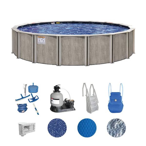 Aspen Wood 30 ft. Round 54 in. Deep Above Ground Deluxe Hard Sided Pool Package