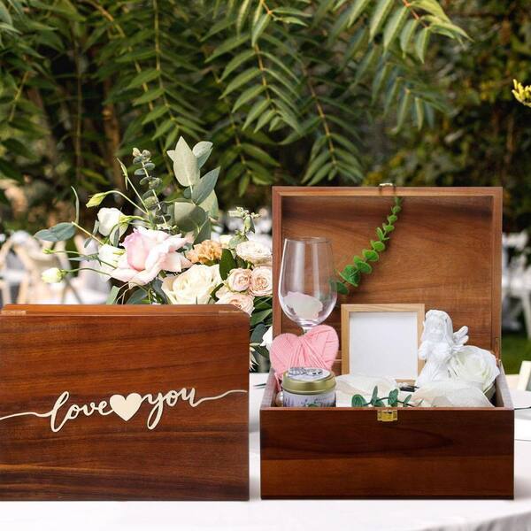 Brown 12 in. x 6 in. Wood Large Wedding Keepsake Decorative Box