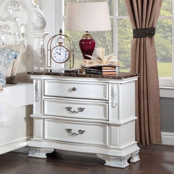 White nightstand with marble top sales