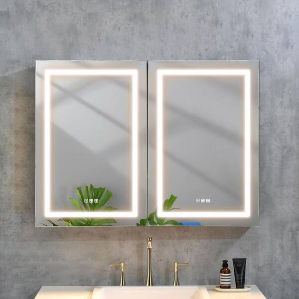 Bathroom mirror cabinet battery led discount