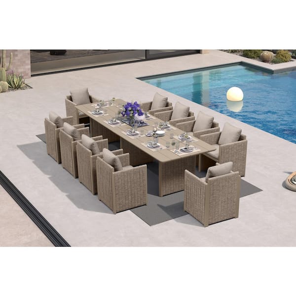 Light Teak 7-Piece Wood Outdoor Dining Set, Patio Dining