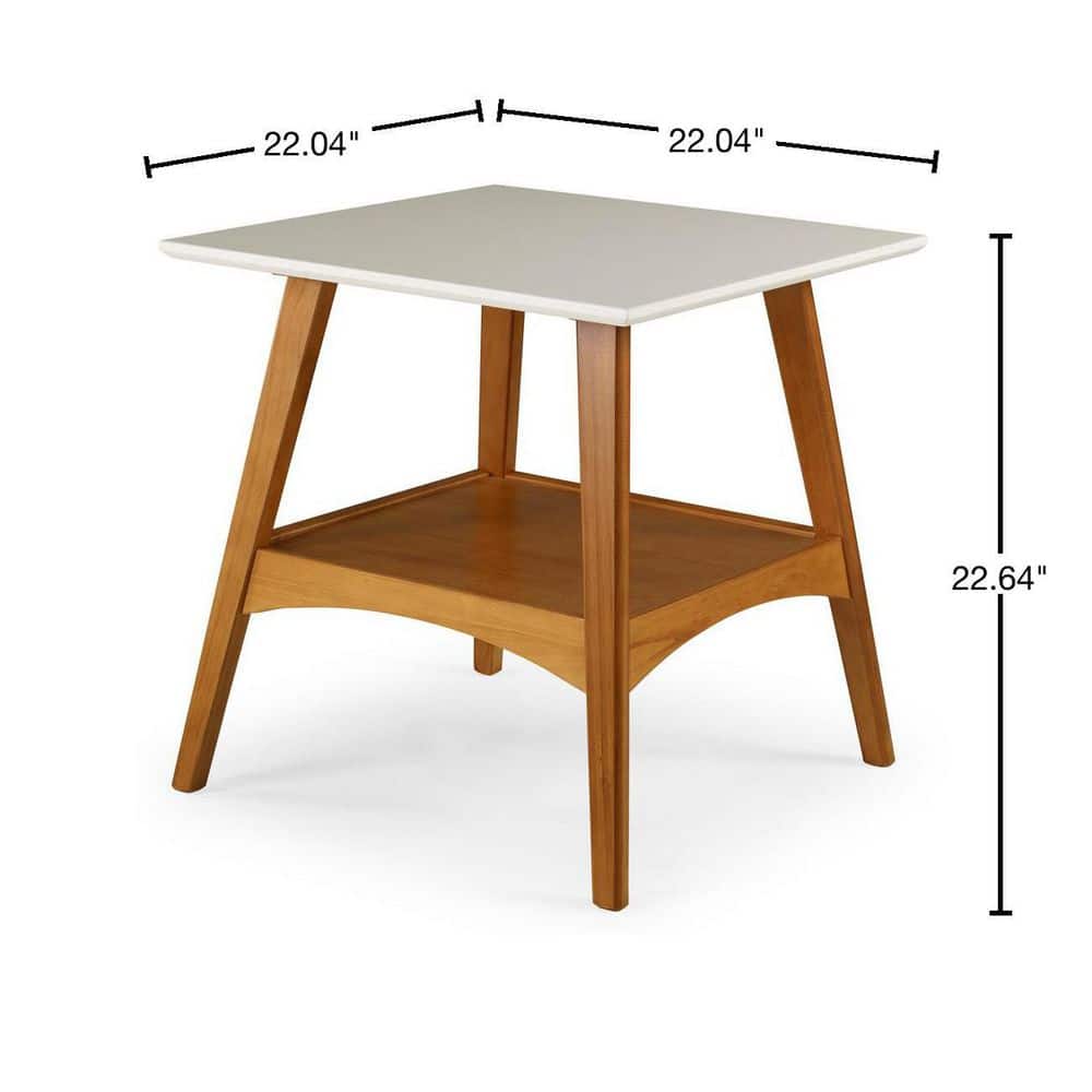 Mid-Century Modern Pine End Table in White and Brown