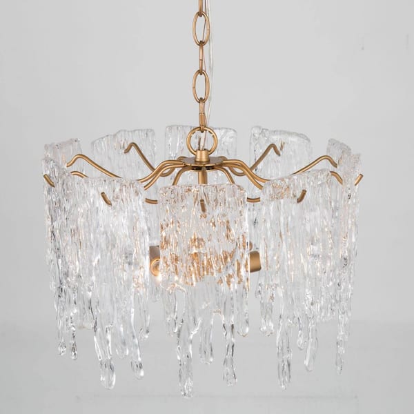 LNC Modern Drum Gold Chandelier with Clear Textured Glass Panels 3 ...