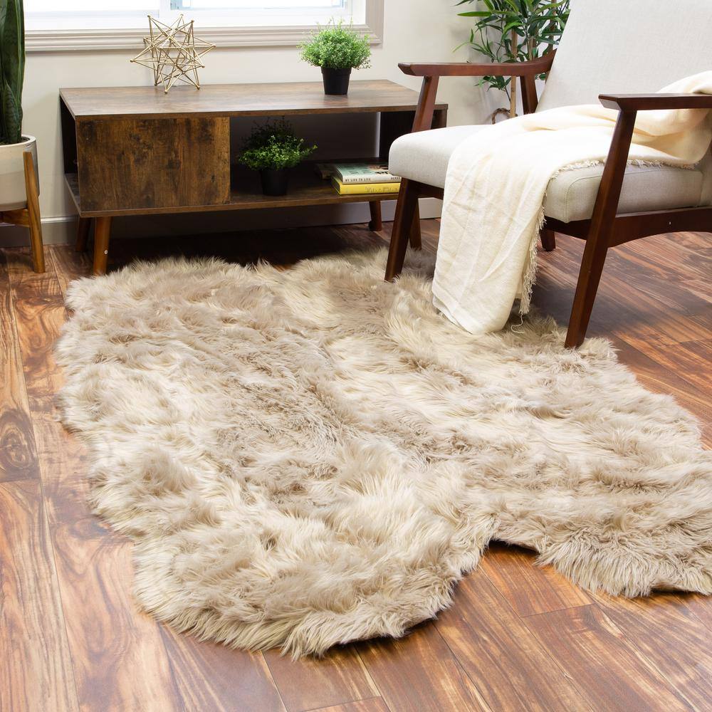Serene Light Brown Faux Sheepskin Shag Rug 4' x 6'