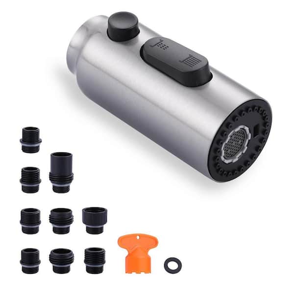 3 Modes Pull Down Kitchen Faucet Sprayer Head Replacement with 9 Adapters in Brushed Nickel