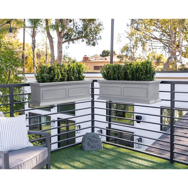 Brixton Series 36 in. Gray Plastic Window Box Railing Planter (2-Pack)