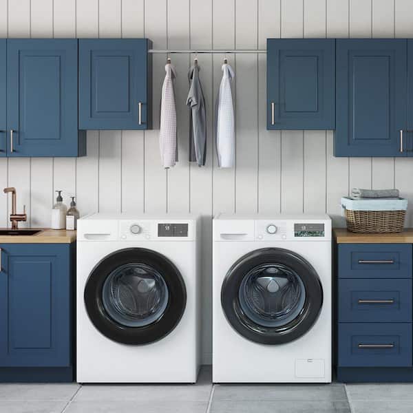 Greenwich Valencia Blue 23 in. H x 58 in. W x 12 in. D Plywood Laundry Room Wall Cabinet andPole ext 76 in. w/ 2 Shelves