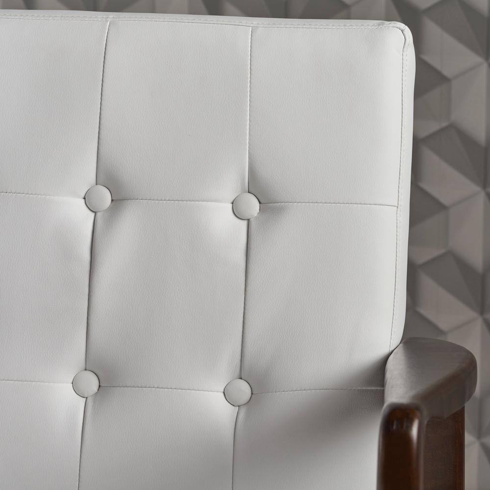 White Leather Mid Century Modern Accent Chair with Birch Legs
