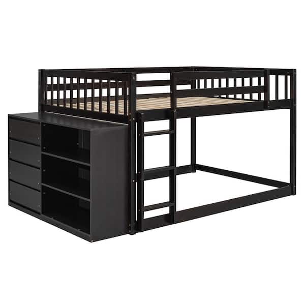 Qualler Espresso Full over Full Bunk Bed with 4 Drawers and 3 Shelves