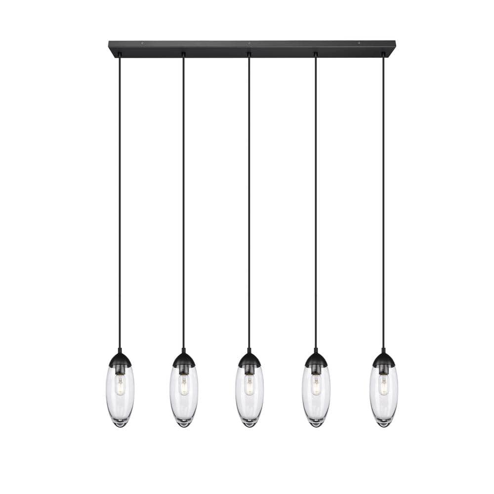 Arden 5-Light Matte Black Shaded Linear Chandelier with Clear Glass Shade with No Bulbs Included