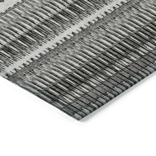 Gray, Charcoal, Ivory 8 ft. x 10 ft.  Woven Striped Polyester Rectangle Indoor / Outdoor Area Rug