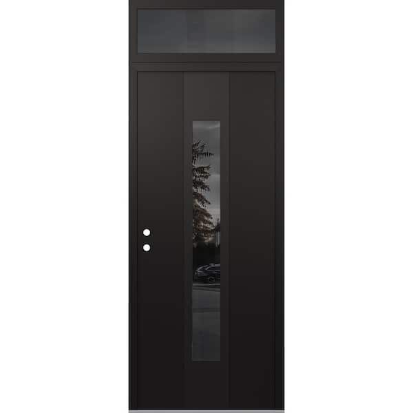 A1 36 in. x 96 in. Panel Black Right-Hand/Inswing Mirrored Glass Black/Black Transom Steel Prehung Front Door