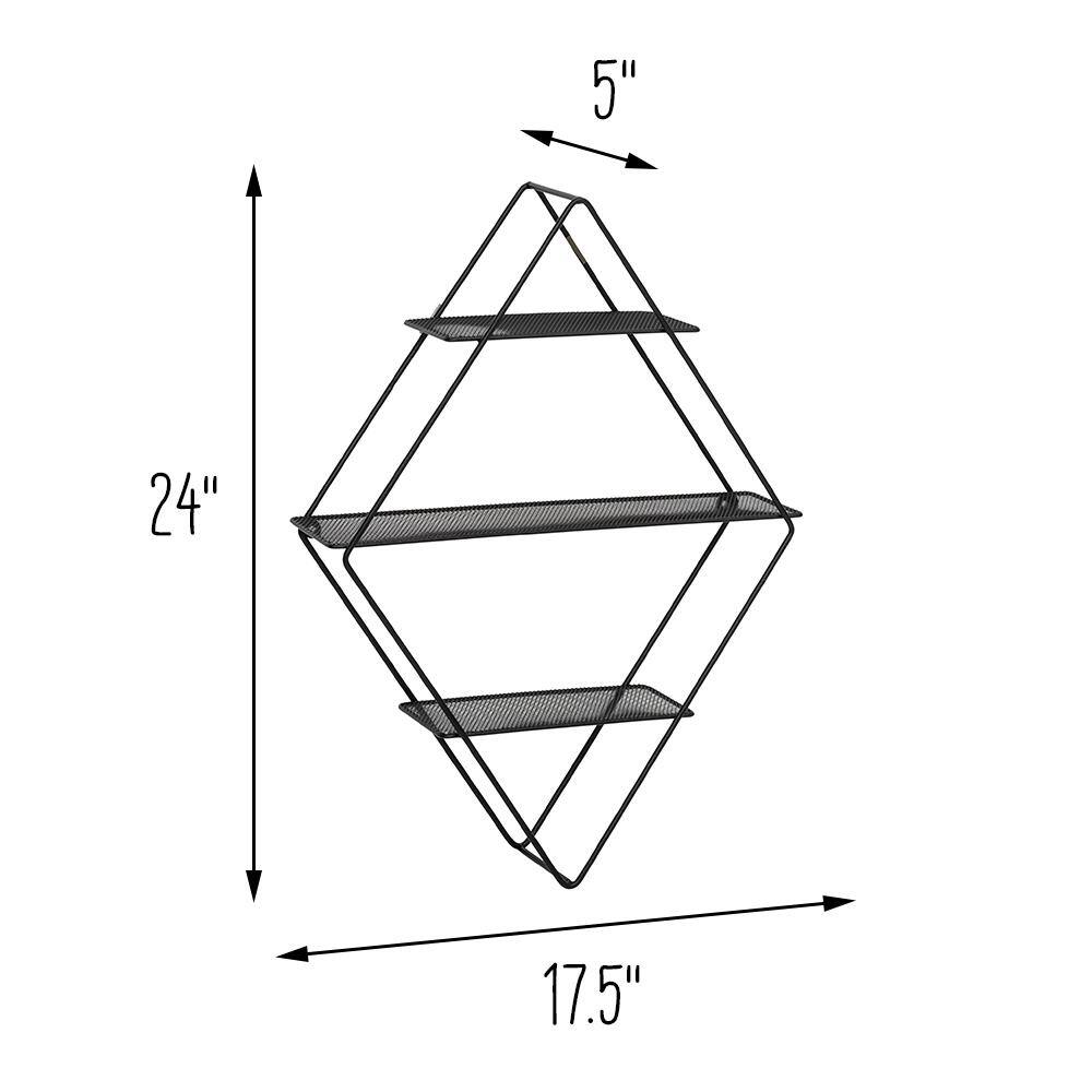 Black Geometric Steel 3-Tier Floating Wall Shelf