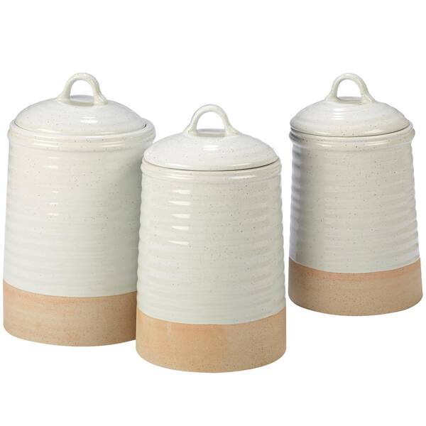 Certified International Artisan 3-Piece Traditional Cream Ceramic 56, 76, and 96 oz. Canister Set (Service for 3)