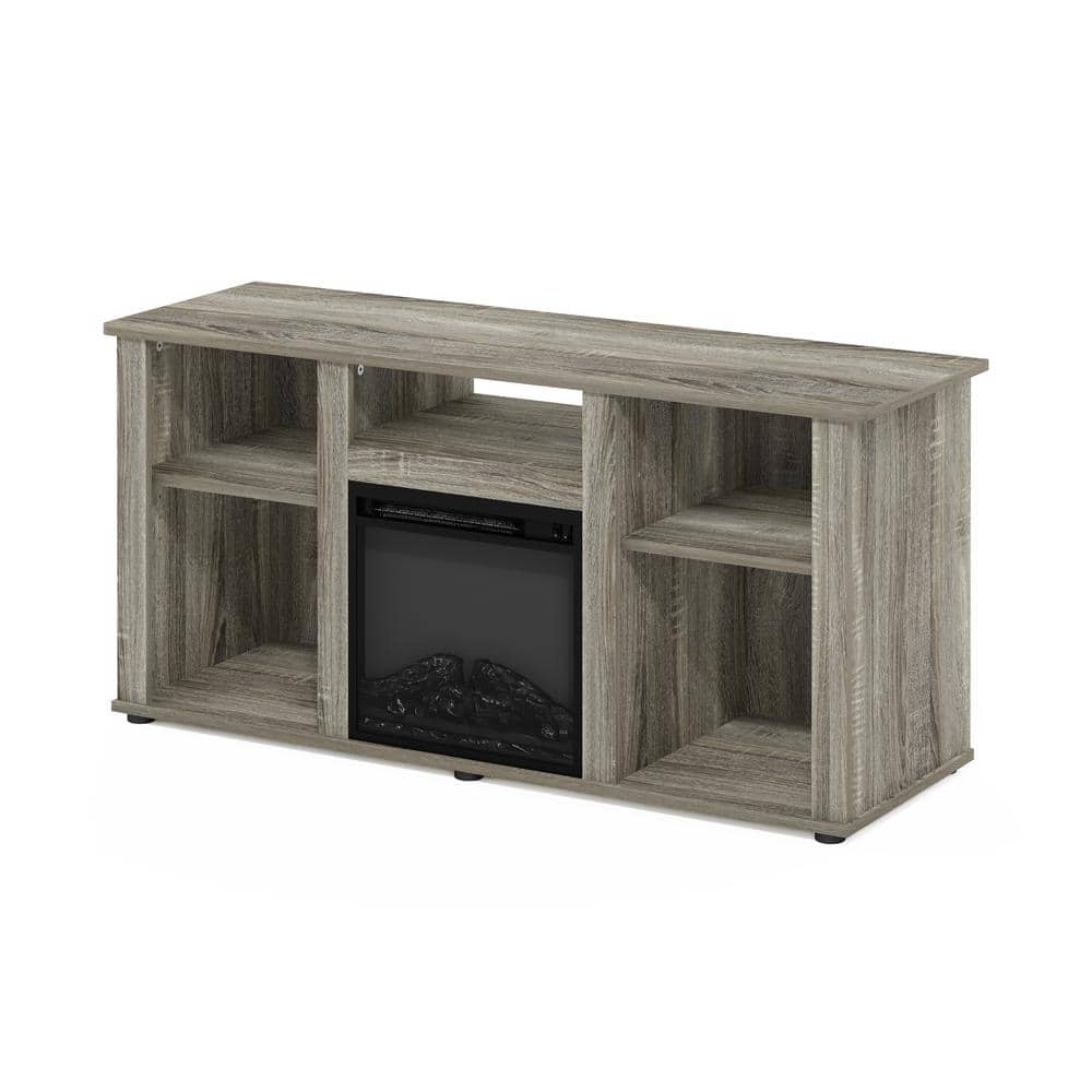 Gray Composite Wood Fireplace TV Stand with Open Storage for 55 Inch TV