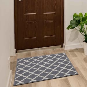 Glamour Collection Non-Slip Rubberback Moroccan Trellis Design 2x3 Indoor Entryway Mat, 2 ft. 3 in. x 3 ft., Gray