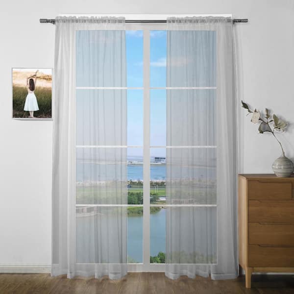 Shatex Indoor/Outdoor Mosquito Netting Curtain 63 in. x 108 in. Gary Sheer Curtain (Set of 2)