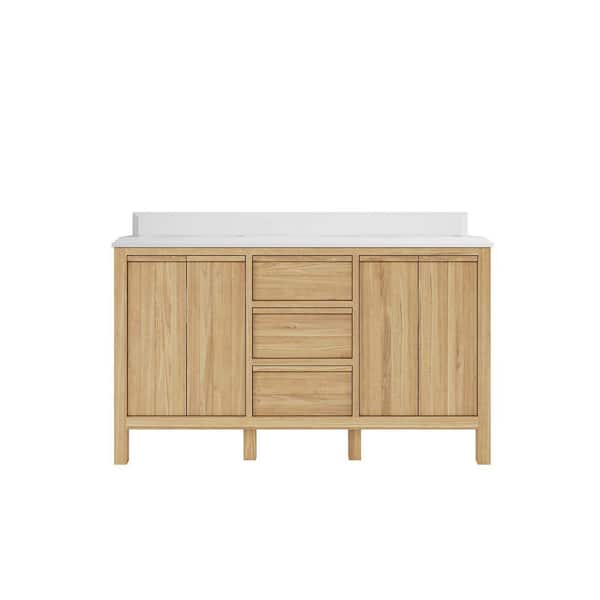 Willow Collections Elizabeth 60 in. W x 22 in. D x 36 in. H Double Sink Bath Vanity in Natural with Cove Edge White Quartz Top