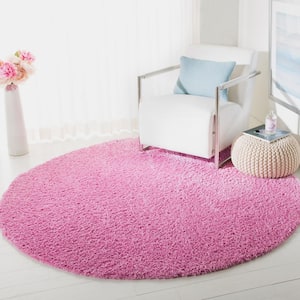 August Shag Pink 5 ft. x 5 ft. Round Solid Area Rug