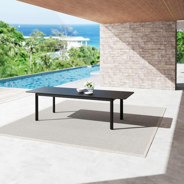 DESwan Black Aluminum Rectangle Outdoor Dining Table with Extension