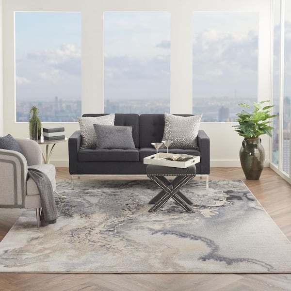 9 ft. x 13 ft. Gray Abstract Washable Area Rug