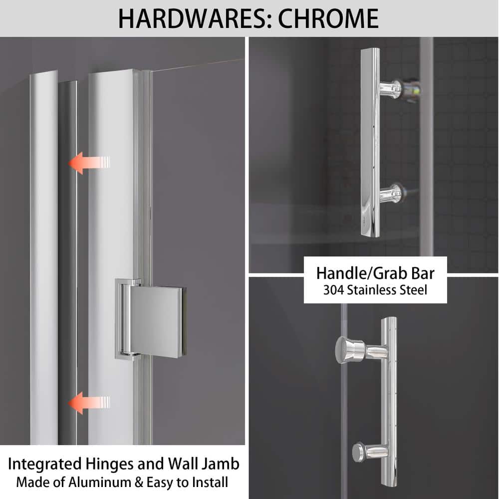Chrome Frameless Pivot Shower Door with Clear Glass