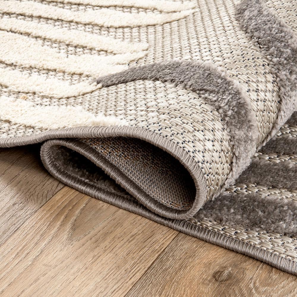 Tropical Floral Gray Synthetic 2'x7' Indoor/Outdoor Runner Rug