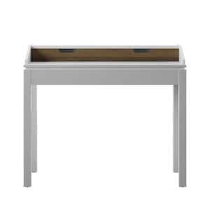 40 in. Rectangular White Wood 1-Shelf Writing Desk with USB Charging Ports