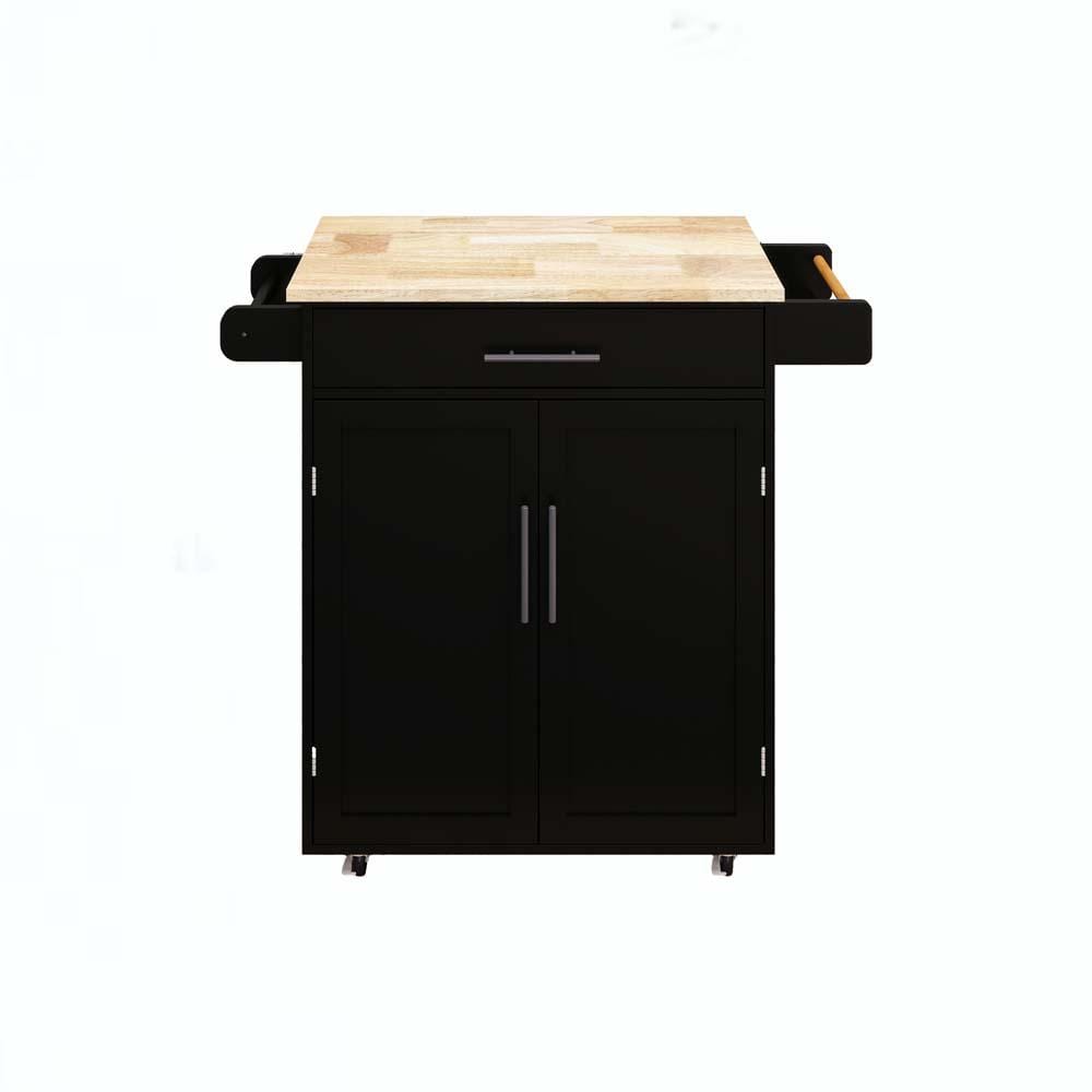 Black Wood 32.68 in. Kitchen Island with 1 Drawer and 2 Doors, Adjustable S