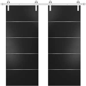 0020 36 in. x 84 in. Flush Black Finished Wood Barn Door Slab with Hardware Kit Stailess