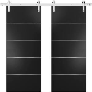 0020 56 in. x 80 in. Flush Black Finished Wood Barn Door Slab with Hardware Kit Stailess