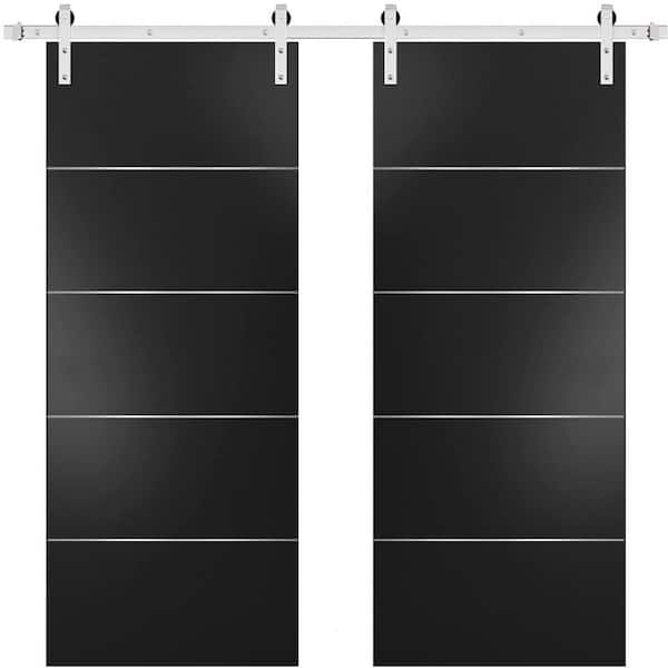 Sartodoors 0020 56 in. x 96 in. Flush Black Finished Wood Barn Door Slab with Hardware Kit Stailess