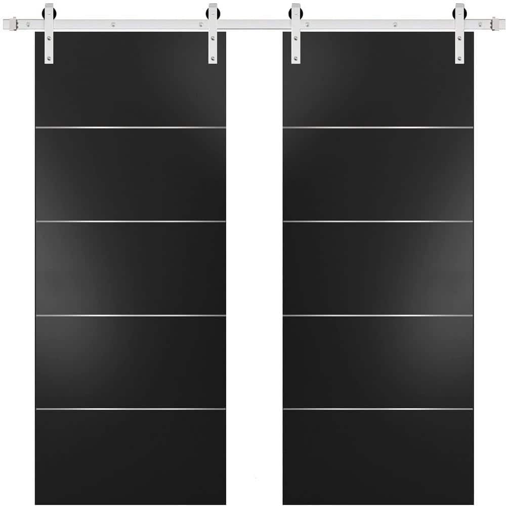 Assemble Required 0020 84 in. x 84 in. Flush Black Finished Wood Barn Door Slab with Hardware Kit Stailess price history on PriceWatchPro