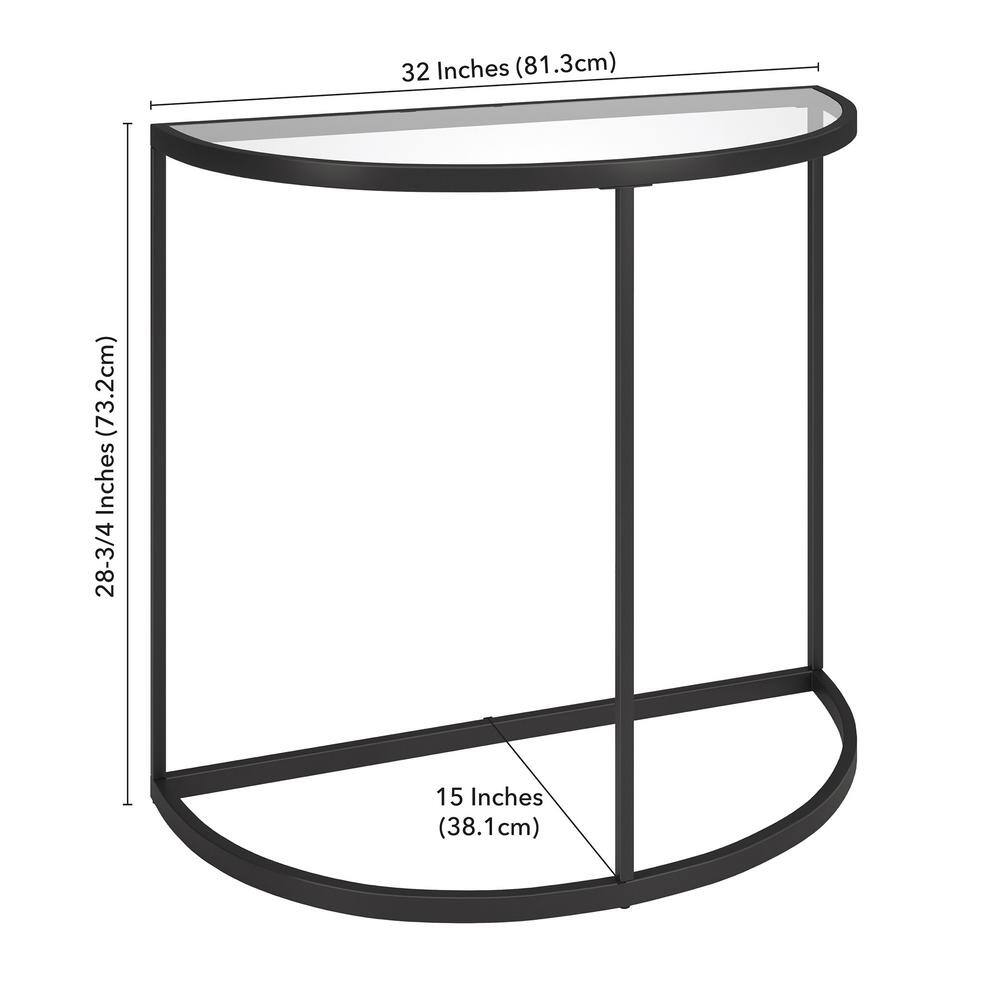 Mid-Century Modern Demilune Console Table in Blackened Bronze with Glass Top