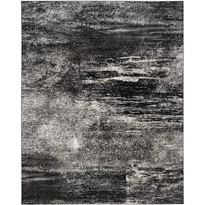 ADirondack Silver/Black 11 ft. x 15 ft. Solid Color Distressed Area Rug