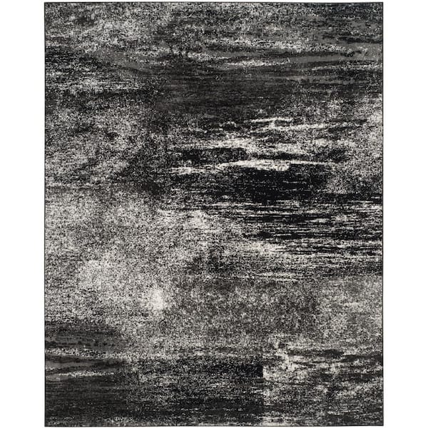 Adirondack 12 ft. x 18 ft. Silver/Black Solid Color Distressed Area Rug