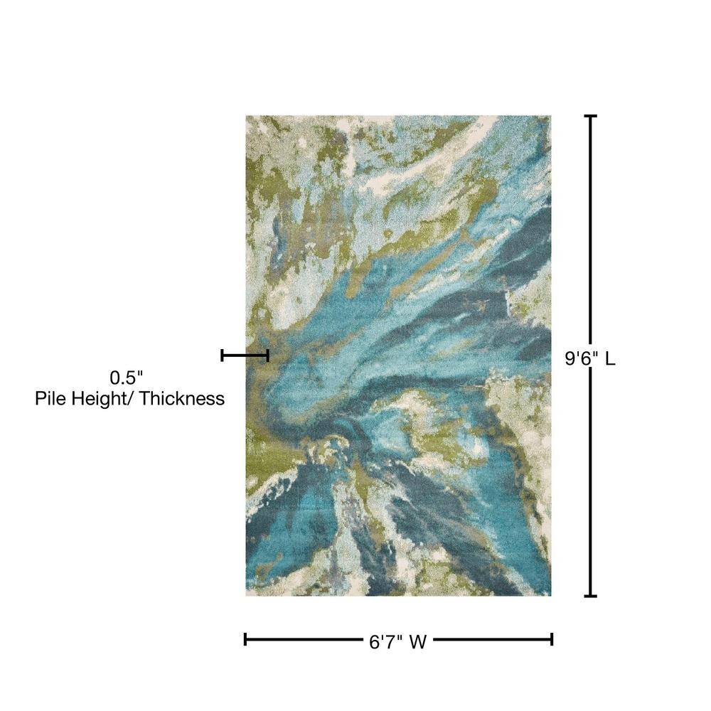 Teal and Green Abstract Polypropylene Area Rug 6'7" x 9'6"
