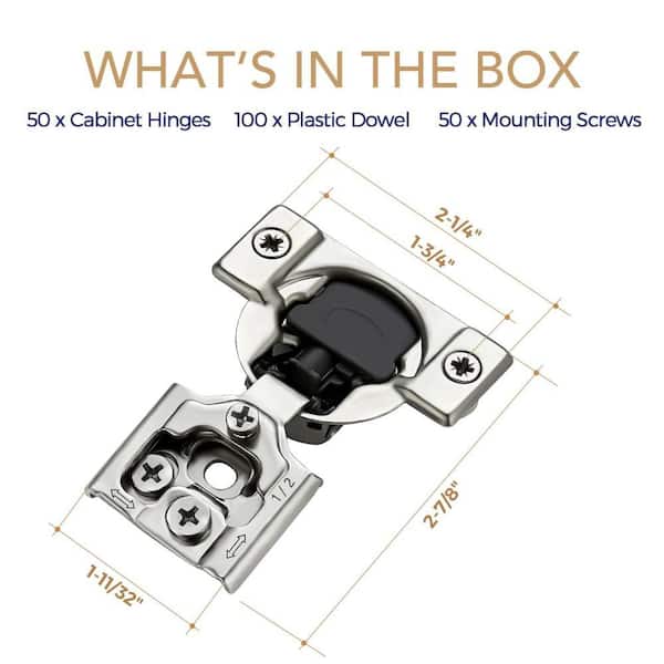 20-Pack 10-Pair 1/2 in. Overlay Soft Close Hinges, Satin Nickel Hidden Concealed Hinge, Stainless Steel, Self Closing