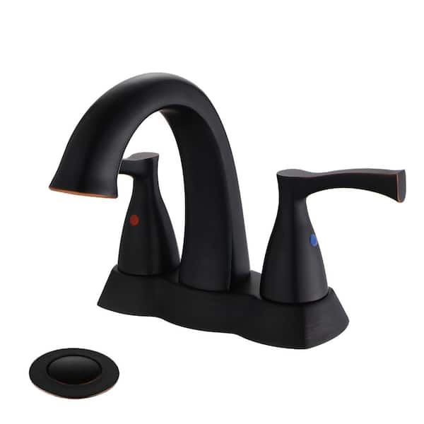 MYCASS SWUG 4 in. Centerset Double Handle Bathroom Faucet Combo Kit with Pop-up Drain and Drain Include in Oil-Rubbed Bronze