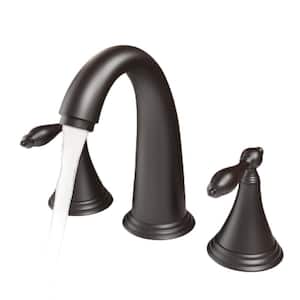 Double Handle Single Hole Widespread Bathroom Faucet with Pop Up Drain and 2 Water Supply Lines in Matte Black